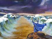 Moses parting the red sea